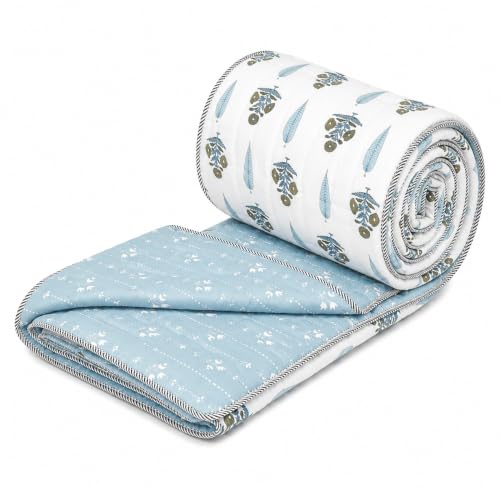 Image of RRC Cotton Jaipuri Comforter for Double Bed | Floral Print Lightweight Rajai | 200 GSM AC Quilt | Soft Breathable Summer Quilt | Pack of 1