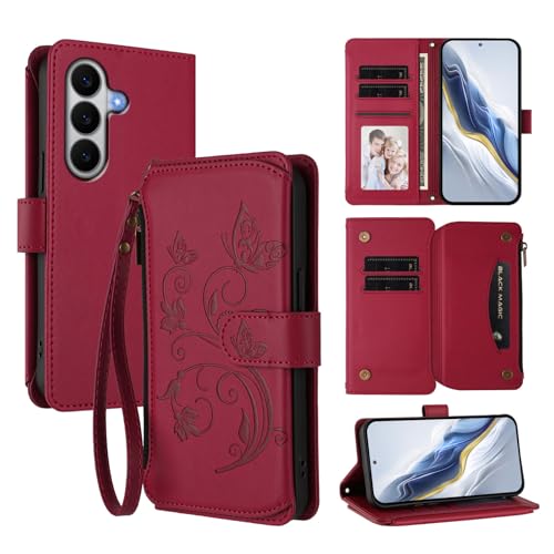 �X�}�z�P�[�X �Ή��@�� for Samsung Galaxy A57 �X�}�z�P�[�X�y�J�[�h�z���_�[�E�E�H���b�g�E�}�O�l�b�g�o�b�N���E�t���b�v�E�X�^���h�@�\�t���zRed
