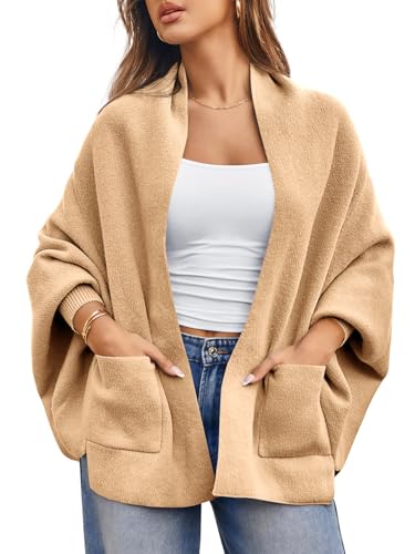 Image of Saodimallsu Womens Open Front Cardigan Batwing Long Sleeve Shawl Chunky Knit Loose Fall Poncho Sweater Coats