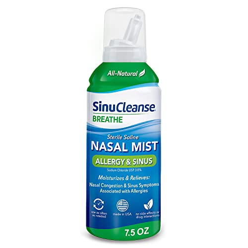 SinuCleanse Allergy & Sinus Sterile Saline Nasal Mist 7.5 oz Bottle, Instantly Moisturizes and Relieves Severe Nasal Congestion & Sinus Symptoms Associated with Allergies