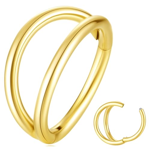 Popuhoops 20G 6mm Double Hoop Nose Ring Gold 316L Surgical Steel Cartilage Earring Septum Jewelry Seamless Hinged Clicker Segment 20 Gauge Conch Daith Tragus Helix Rook Piercing Lip Ring