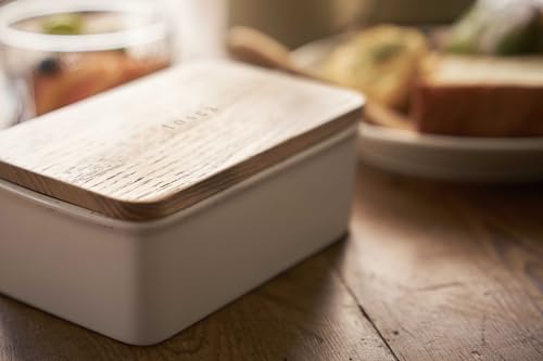 Yamazaki 3098 TOSCA Butter Dish Large, white, Ceramic / Wood, 15.5 x 10 x 7 cm - immagine 6
