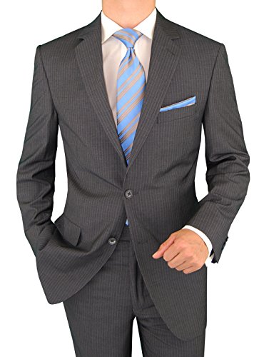 Salvatore Exte Men's Modern Two Button 2 piece Suit Jacket with Pant Striped2