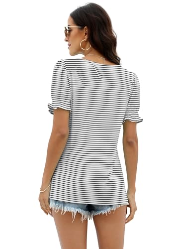 Image of WIHOLL Tops for Women Summer Casual Ruffle Trim Sleeve Square Neck T Shirts
