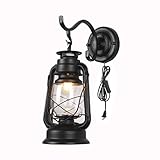 Kerosene Wall Sconce Plug in Lantern Wall Lamp E27 Metal Glass Shade Living Room Bedroom Bedside...