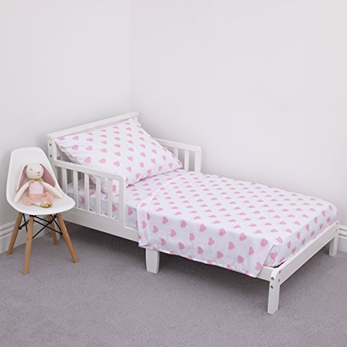 Image of NoJo 3-Piece Toddler Sheet Set, Pink & White Hearts, 52 inch x 28 inch