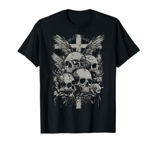 Totenkopf Kreuz Y2K Grunge Ästhetisch Alt Goth Totenkopf Kreuz Gothic T-Shirt