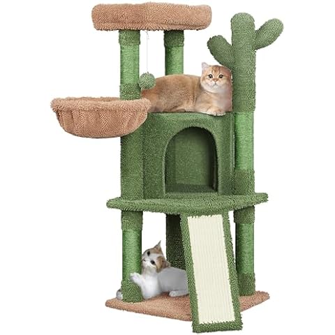 Topeakmart 42″ H Cactus Cat Tree, Cute Cat Tower w/Scratching Posts, Indoor Cat Furniture Cat Activity Center Play House w/Platform, Condo, Basket & Hanging Ball Cover