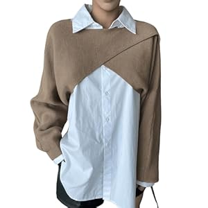 COZYEASE Women’s Asymmetrical Wrap Hem Crop Sweater Crewneck Long Sleeve Pullover Tops