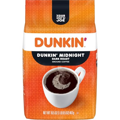Dunkin' Midnight Dark Roast Ground Coffee, 16.5 Oz Bag