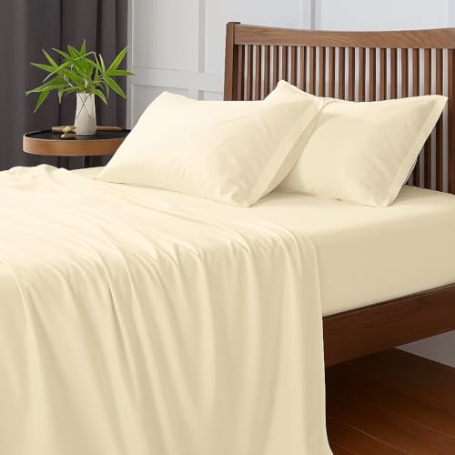 Image of Microfiber Bed Sheets-Hotel Luxury Bedding 1800, Ultra-Soft Microfiber Wrinkle Free Luxury - Ivory Solid King Size