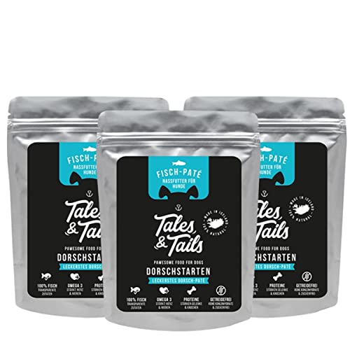 Tales & Tails® - Nassfutter für Hunde aus 100% isländischem Dorsch | Getreidefreies Hundefutter, Natürlich, Nährstoffreich, Zuckerfrei | Hundenassfutter „Dorschstarten“| 30x 300g
