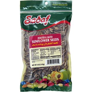 Sadaf Sunflower Seeds Roasted & Salted - Dry Roasted Sunflower Seeds for Cooking and Snacking - Vegetarian Snack - Semillas de Girasol - 4 Oz Resealable Bag