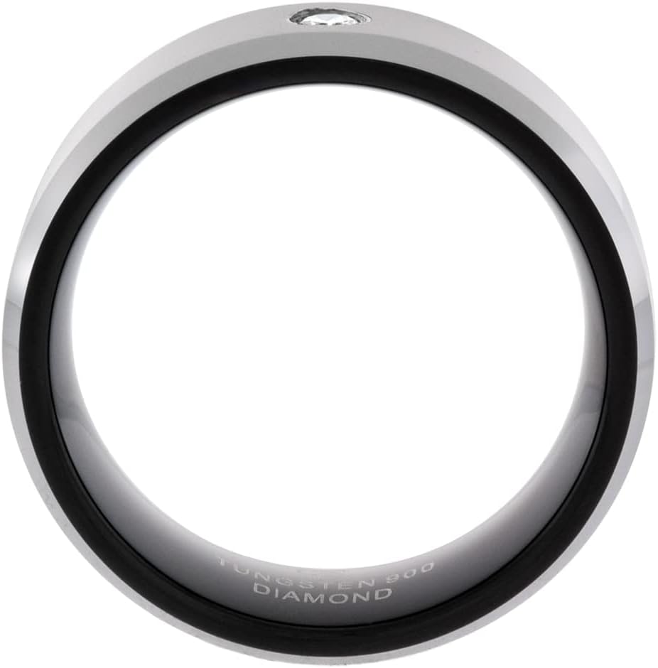8mm Black Tungsten Carbide Diamond Wedding Ring 0.07 cttw Two-tone Beveled Edges Comfort fit sizes 8 to 13