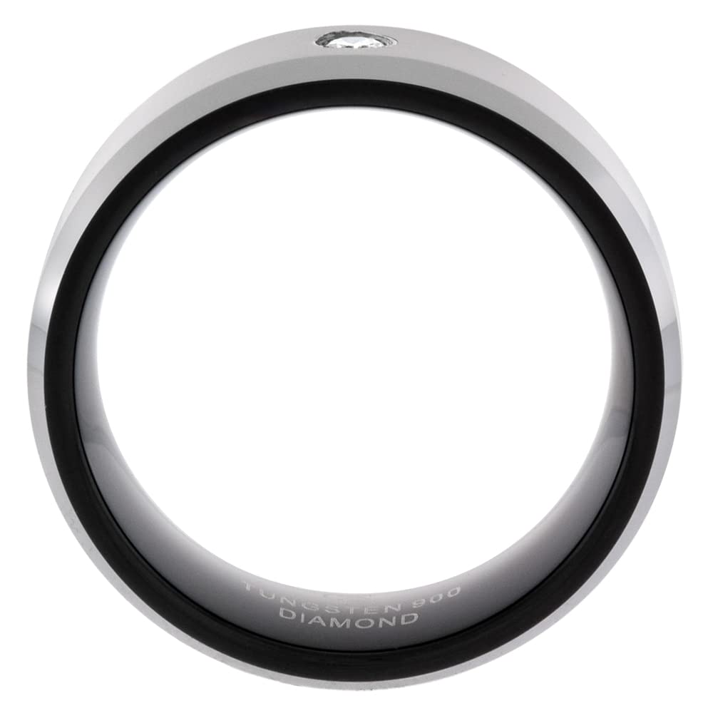 8mm Black Tungsten Carbide Diamond Wedding Ring 0.07 cttw Two-tone Beveled Edges Comfort fit sizes 8 to 13