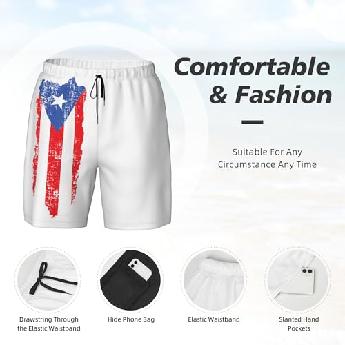 Mens Swim Trunks with Compression Liner Beach Board Shorts Quick Dry Swim Shorts -Vintage Puerto Rican Flag4