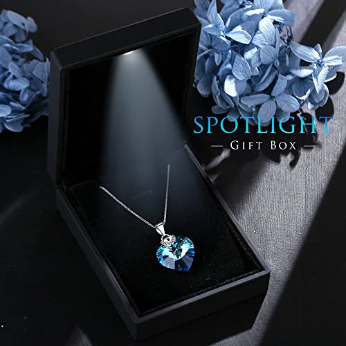 Missia Heart Shape Sky Blue Crystal Necklace Sterling Silver Pendant Gift For Her Woman Wife Girlfriend Daughter Present For Birthday Valentine Wedding Anniversary #TOP5