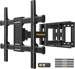Perlegear TV Wall Bracket for 37-84 Inch Flat/Curved TVs up to 60kg, Swivel Tilt TV Bracket Max.VESA 600x400mm, Full Motion Wall Mount with Dual Arm