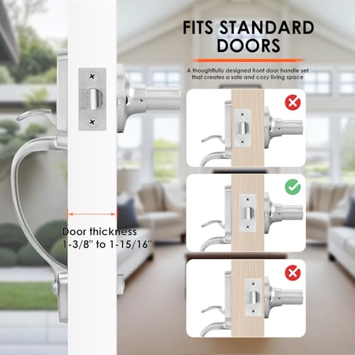 Image of Haidms Brushed Nickel Front Door Handle No Lock, Exterior Door Handleset with Reversible Handle Lever, Keyless Single Cylinder Entry Door Handle with Lower Half Lever for Left and Right Hand Door
