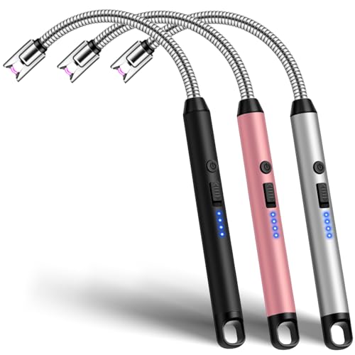3 Pcs Electric Candle Lighter USB C Rechargeable, Long Reach BBQ Lighter with 360° Flexible Neck for Candles, Barbeque, Gas Stove, Gifts for Her, Mom