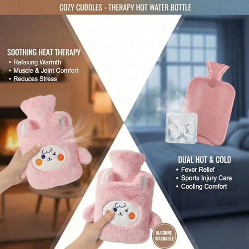 Image of Nuvex Hot Water Bottle with Soft Plush Cover 1000ml Silicone Hot & Cold Pack for Pain Relief, Menstrual Cramps, Neck, Joints & Injury, Therapeutic Heating Bag for Warmth, Muscle Care & Relaxation (Pink)