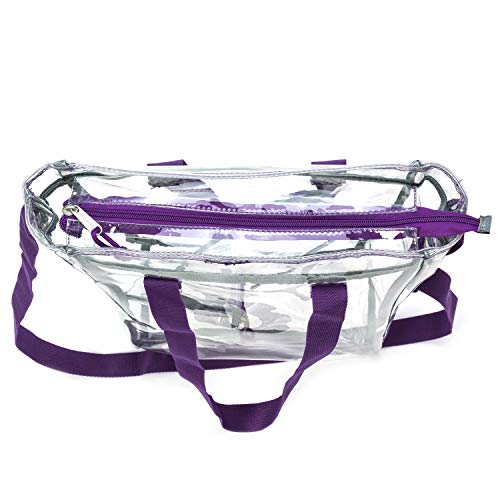 K-Cliffs Quality Clear Tote Durable See Through Work Bags Heavy Duty Transparent Pvc Shoulder Lunch Bag Handbag Free Coin Pouch Purple Trim #TOP7
