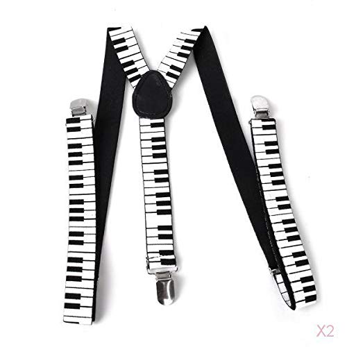 Adult Unisex Clip-on Braces Elastic Y-back Suspender w/Piano Keyboard Patterns Black and White-image-16