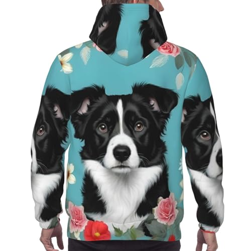 Sweat à capuche Border Collie imprimé floral noir style polyvalent