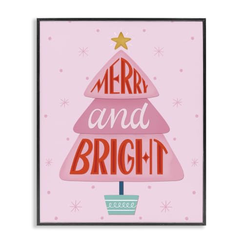 Merry Bright Pink Christmas Tree Pattern, 11 x 14 Inch Framed Giclée Print