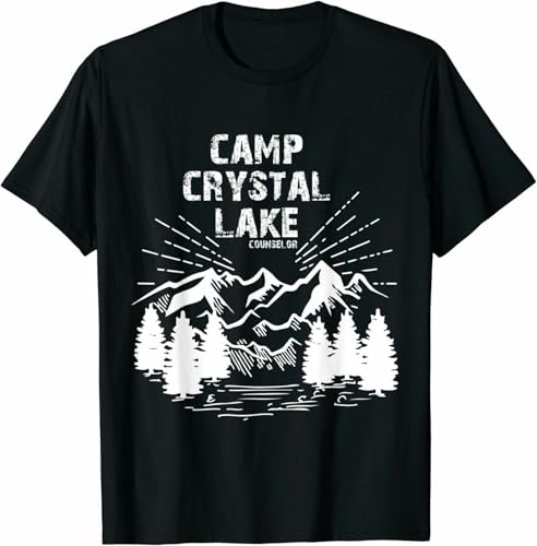 Crystal Lake Camp Counselor T Shirt Funny Black Tee Gift Trend for Men