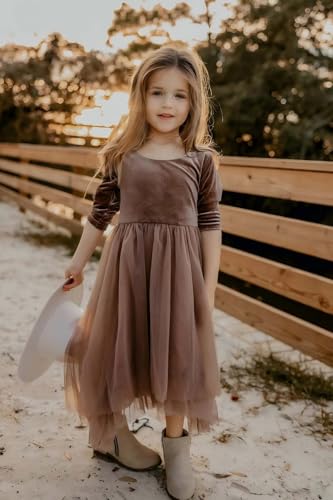 Boho Long Sleeve Girls Velvet Dress Crewneck Tulle Birthday Christmas Party Fall Dress for Girls4