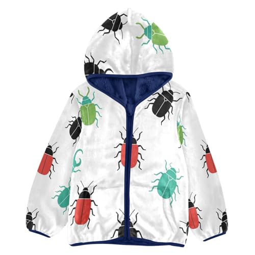 Colorful Bugs Pattern Print Toddler Fleece Jacket Girl Boys Hooded Fleece Jacket Coat Warm Outwear Zip-up 3-10T