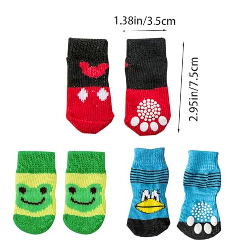 GHPKOTW 12 Indoor Anti-Rutsch Socken für Hunde und Katzen, Pet Socken, Hundesocken Anti Rutsch Pfotenschutz und Traktion Dank Silikon-Gel für Kleine-Mittlere Tiere,Drinnen Warme Haustierschutz