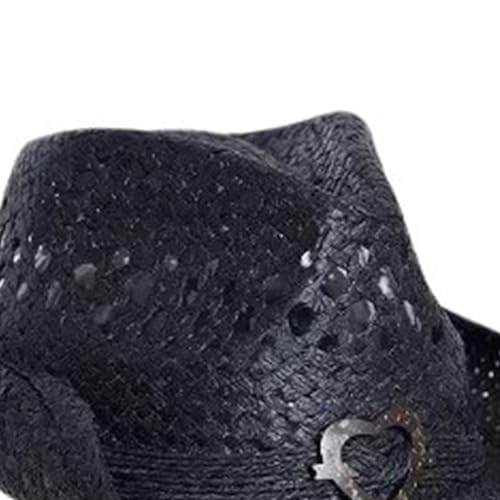 Chapeau de cowboy en paille tressée adulte à bord roulé pour l'été - 5