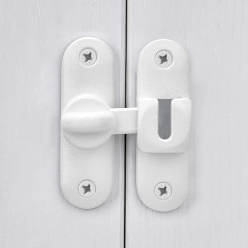 Image of INIRET 2 Packs Matte White Barn Door Latches,90 /180 Degree Gate Lock,Zinc Alloy Right Angle Door Lock Latch,Flip Gate Latches Hardware,Door Security Door Latch Lock for Cabinets,Bathroom,Barn Door