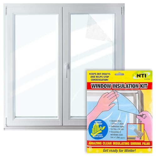 Set Of 4 Window Insulation Kit - Includes Self Adhesive Fixing Tape | Shrink Fit Double Glazing Film & Draught Excluder/Easy To Use For Home, Office, Shed, Garage