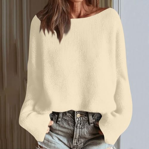 Women's Sweaters Boat Neck Long Sleeve Loose Fit Fall Fashion Casual Tops Soft Basic Pullover Travel Solid Outfits4