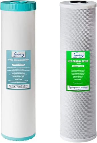 Image of iSpring F2WGB22BM 4.5 inch x 20 inch 2-Stage Whole House Water Filter Set Replacement Pack with CTO Carbon Block and Iron & Manganese Reducing Cartridges, Fits WGB22BM, white