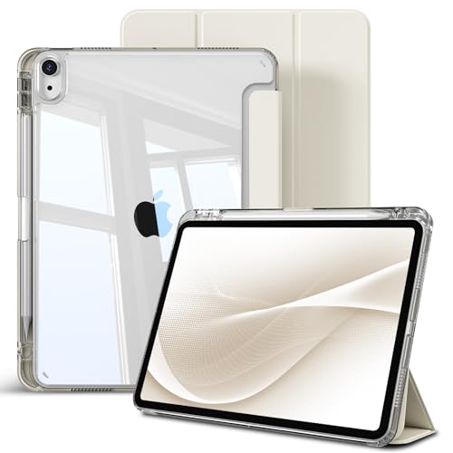 ZOPSGYU Case for iPad (A16) 11th Generation 11 Inch 2025 iPad 10th Generation 10.9 Inch 2022 Trifold Stand Protective Cover with Pencil Holder Slim TPU Clear case Auto Wake/Sleep Cream White