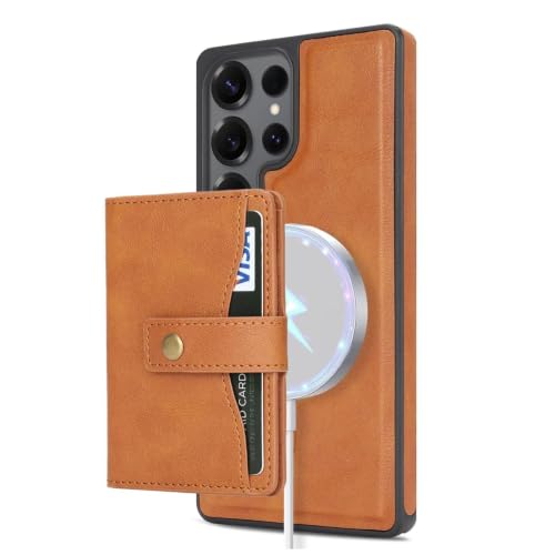Coque Samsung S26 Plus Orange Magnétique avec Porte-Carte et Support sans Fil