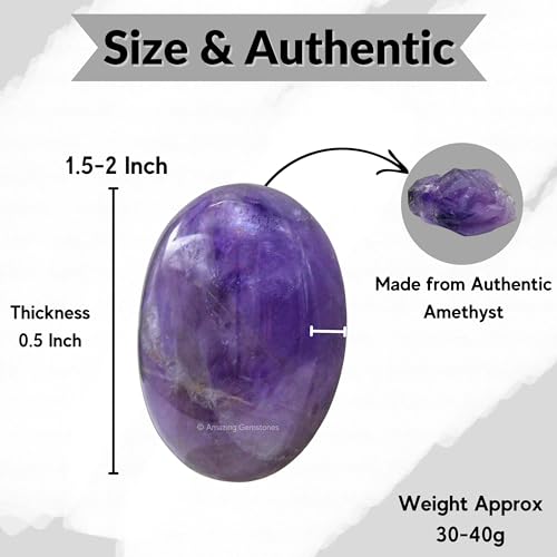 Image of Amazing Gemstone Amethyst Crystals and Healing Stones - Large Palm Stone Crystals Piedra - Crystal for Good Luck, Balanced Positive Energy, Meditation - Unique Stocking Stuffers Gifts for Women, Men