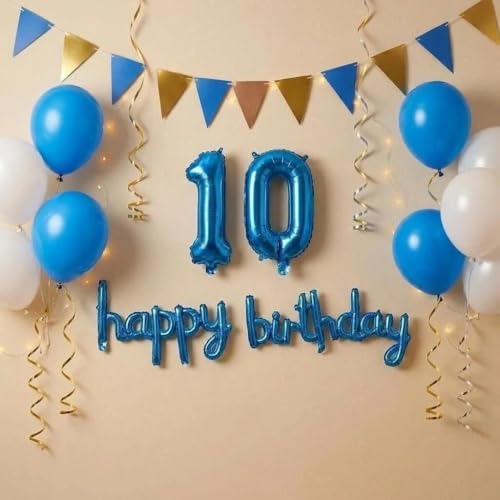 Image of Number 10 Balloon Foil Mylar Balloons for Birthday Party Decoration (Blue, 16 Inch)