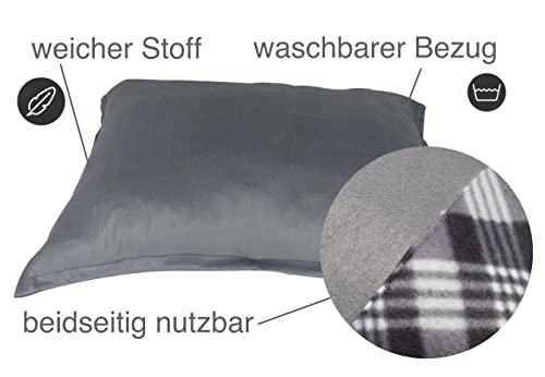 SUNNYDOGS Hundebett XXXL | waschbares Hundekissen mit Reißverschluss | graues Liegekissen für große Hunde | Wendekissen karo 120 x 100 cm