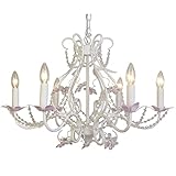 Firefly Home & Kids Lighting Chloe Crystal Chandelier in Pink H17'xW26', 6-Light, White and Pink Frame, Clear Crystals, Hand-Wrought Iron, Looks Beautiful in Any Kids Room, Nursery or Playroom