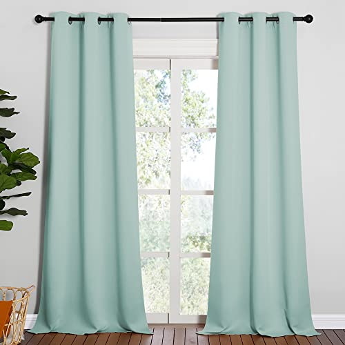 Image of NICETOWN Patio Glass Door Panels - Blackout Curtains for Bedroom /Living Room, Privacy Panel Drapes for Dining and Guest Room (Aqua, 42 inches Wide x 90 inches Long, 1 Pair)
