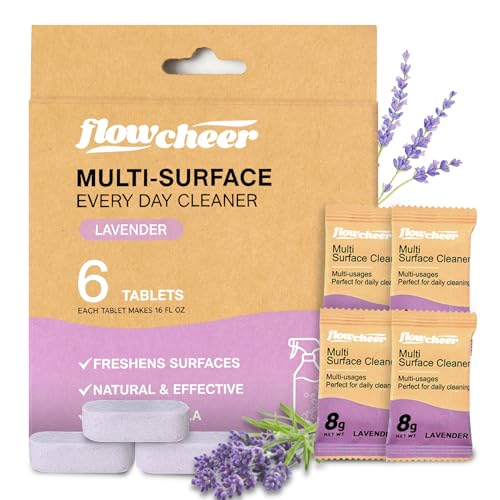 Image of flowcheer Multi Surface Cleaner Refills - 6 Pack (Lavender) | All Purpose Cleaning Refill Tablet-Makes 96 fl oz Bottles of Spray Cleaner for Household & Kitchen