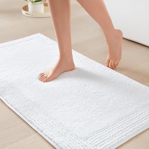 Madison Park Splendor Reversible 100% Cotton Tufted Bathroom Rug-3000 GSM Hotel Quality Luxurious Plush Medium Pile Bath Mat Absorbent, Quick Dry, Shower Room Décor, 21×34, White