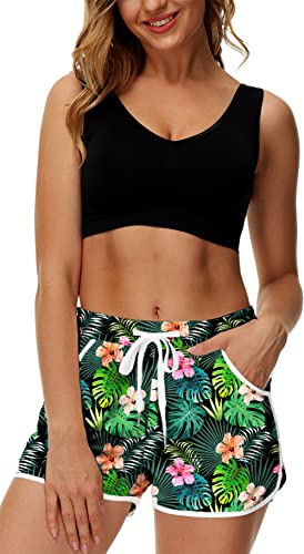 Deerose Floral Print Board Shorts Swim Trunks Women Summer Tropical Hawaiian Surf Bottom Palm Xl #TOP2