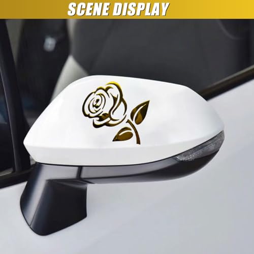 Image of 3D Rose Car Sticker Decal, Waterproof PVC Auto Bumper Stickers, 3.9'' x 3.1'' Cute Flower Car Window Decals, Vehicle Exterior Decoration Accessories for Wall, Mirror, Laptop (Gold)
