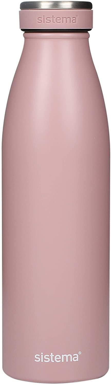 Sistema Hydrate Stainless Steel Water Bottle | 500 ml Leak-Proof Reusable BPA & Phthalate Free Double Wall Vacuum Insulation Keeps Cold for 12 hrs, Hot 6 hrs Assorted Colours